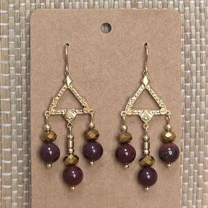 SOLD- Bordeau Mookaite Jasper and Gold Moroccan Style Chandelier Earrings